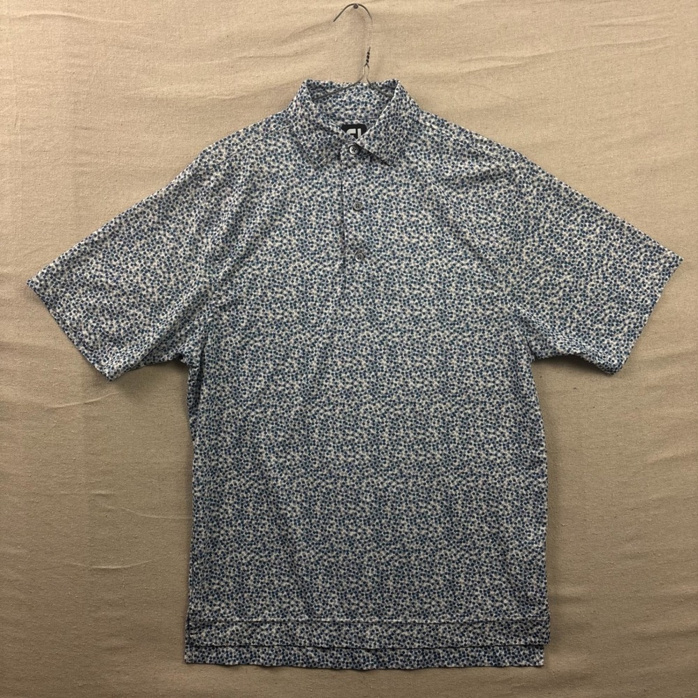 FootJoy Polo Shirt Mens Small‎ Blue Floral Print Short Sleeve Performance Golf